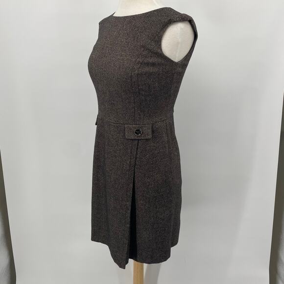 Ann Taylor Shift Dress Front Button Pleats Virgin Wool Brown Petite Womens 4P - Picture 5 of 10